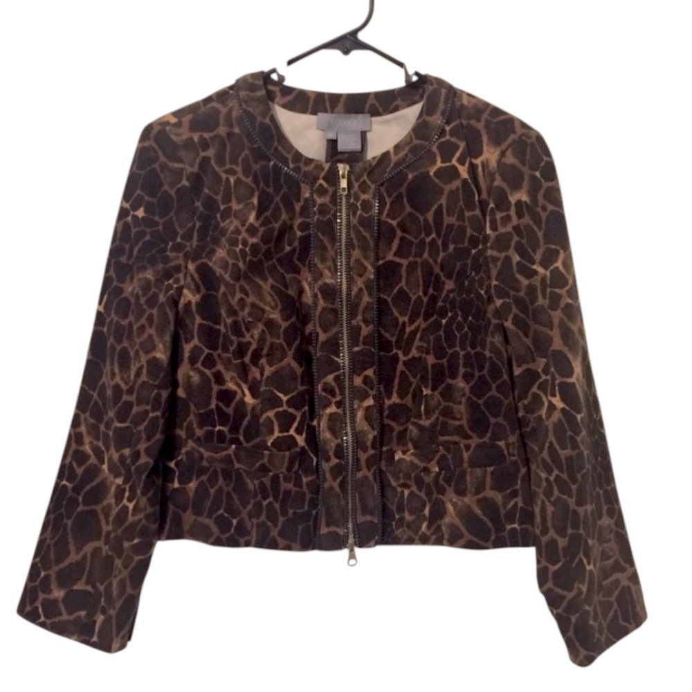 Eccoci Women’s Cropped Giraffe Animal Print Zipper Jacket Sz 6